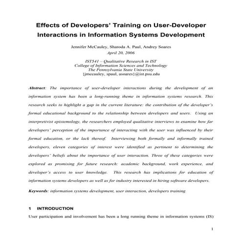 Effects of Developers’ Training on User-Developer Interactions in Information...