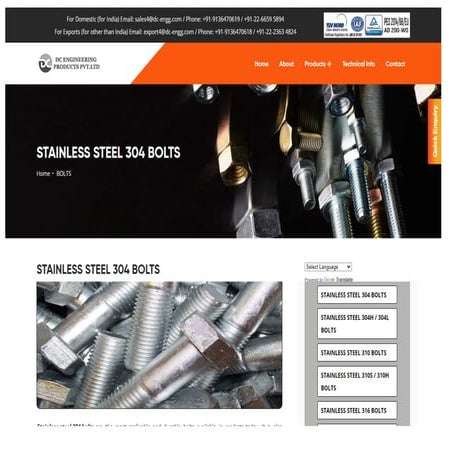 DC Engineering STAINLESS STEEL 304 BOLTS | PDF
