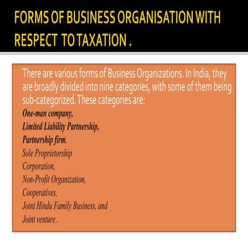 FORMS OF ORGANISATION WITH RESPECT TO TAXATION 