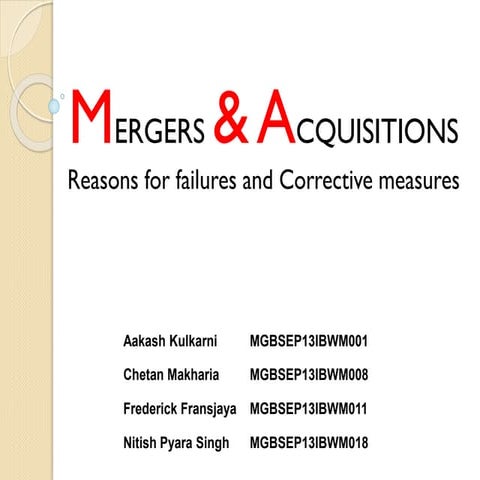 Merger And Acquisition - Reasons for Failure and Counter Measures