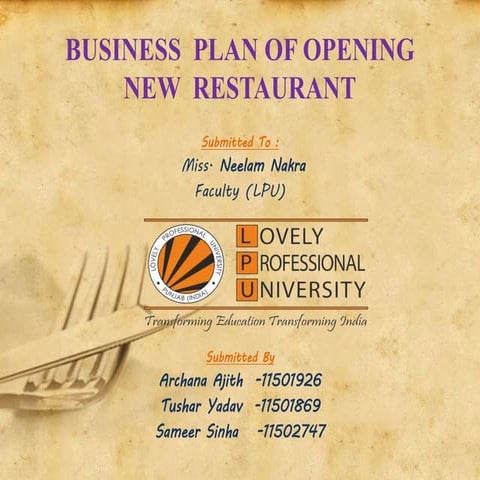 Business Plan for Restaurant