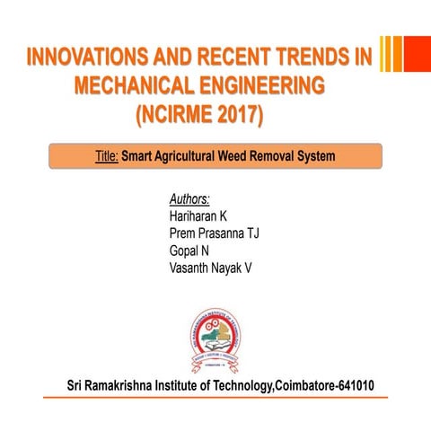 Smart Agricultural Weed Removal System - A Concept || Mini-Project || Harihar...