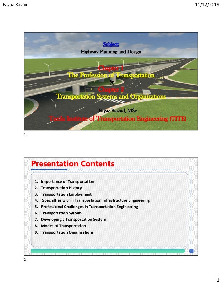 Chapter 1 & 2 Traffic and Highway Engineering