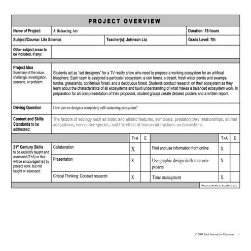 Final product project planning forms