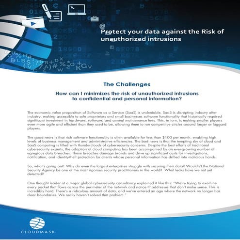 Protect your data against the Risk of unauthorized intrusions