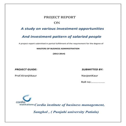 A study on various investment opportunities  And investment pattern of salari...