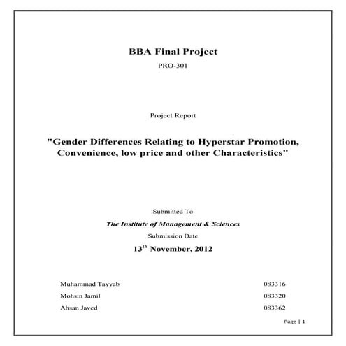 "Gender Differences Relating to Hyperstar Promotion, Convenience, low price and other Characteristics"