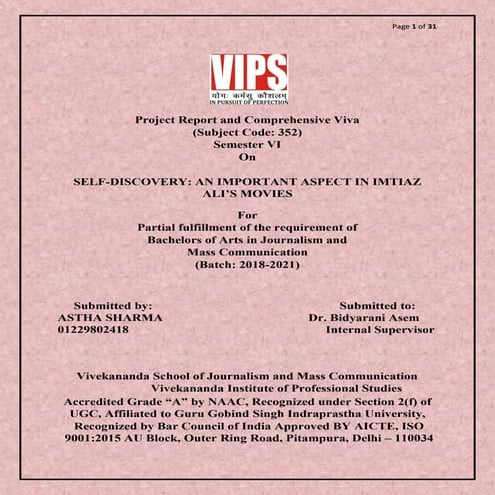 Research paper on Self-Discovery: An important aspect in Imtiaz Ali's movies.