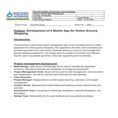 Project Risk Management Report (Mobile App) | DOCX