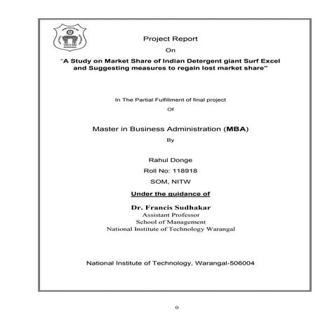 A Study on Market Share of Indian Detergent giant Surf Excel and Suggesting m...