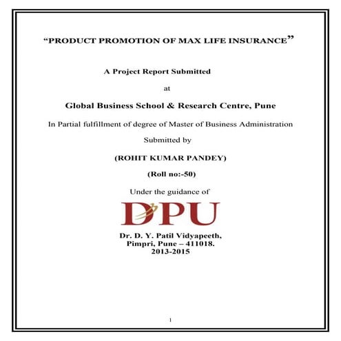 Final  project report on max life insurance 2
