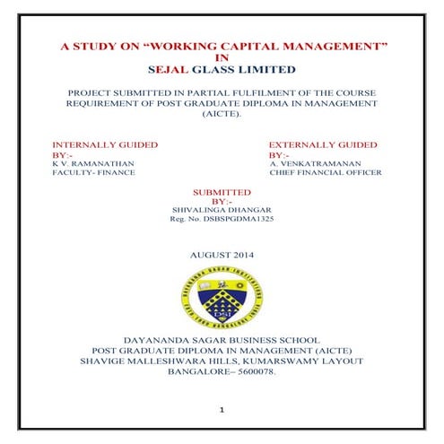Project report on Working Capital Management