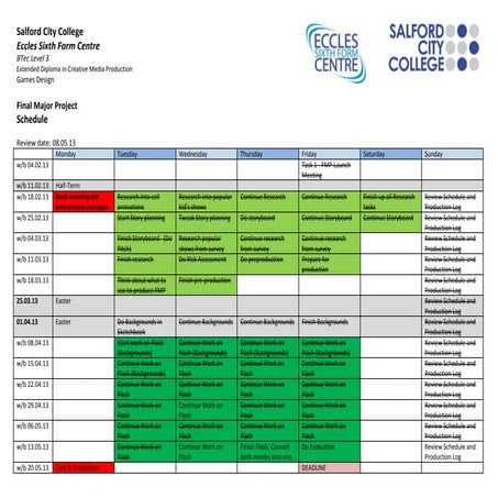 Final project schedule 15th may 2013