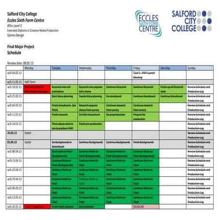 Final project schedule 22nd may 2013