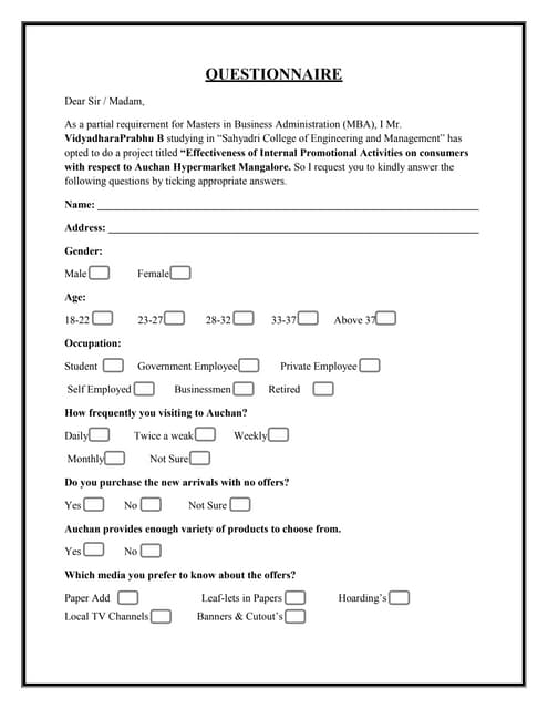 Questionnaire on Advertisement