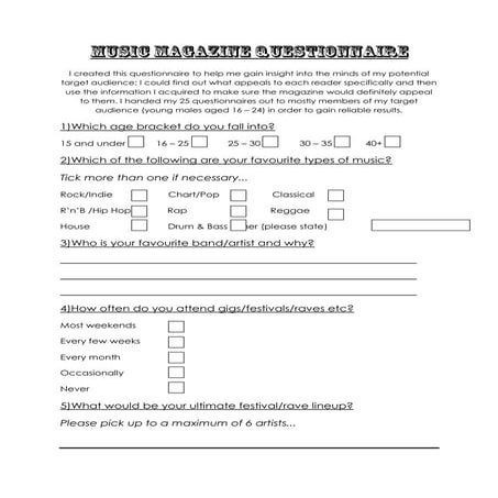 RESEARCH & PLANNING: Primary Research Questionnaire | PDF