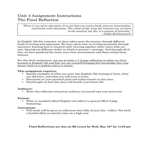 Final reflection instructions | PDF