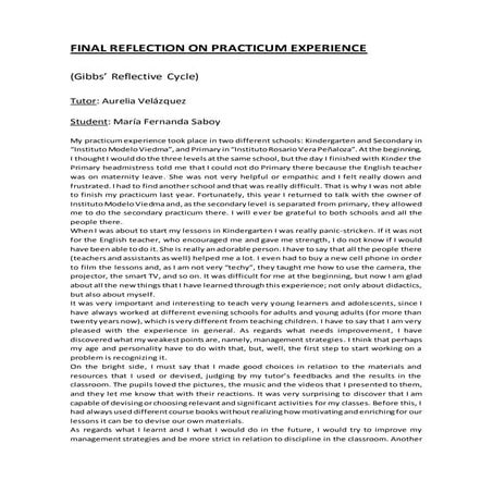 Final reflection on practicum experience