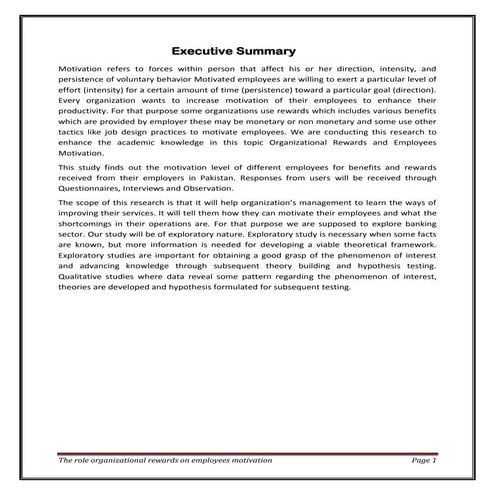 The role organizational rewards on employees motivation