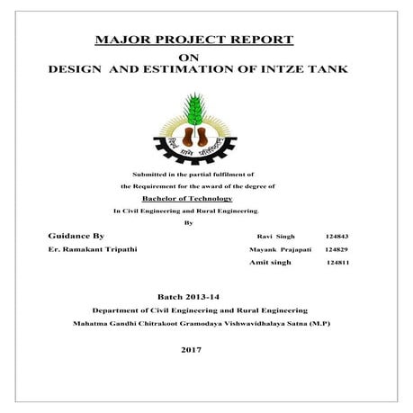  Design Intze Water tank mazor project Report