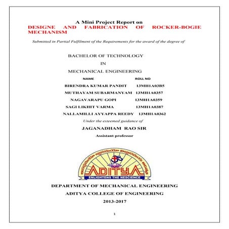 Rocker bogie mechanism (mars rover) final year mini project final review paper 
