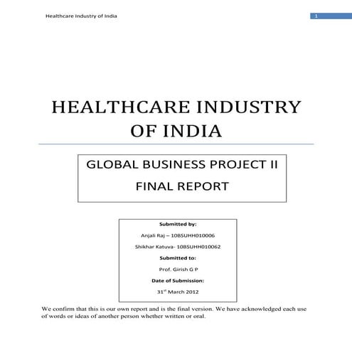 Final report healthcare industry