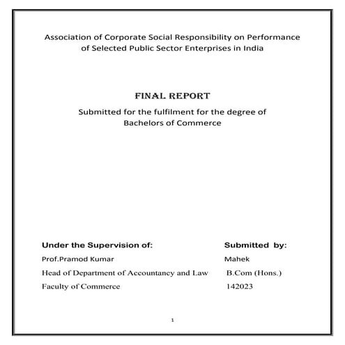 Association of Corporate Social Responsibility on Performance of Selected Public Sector Enterprises in India