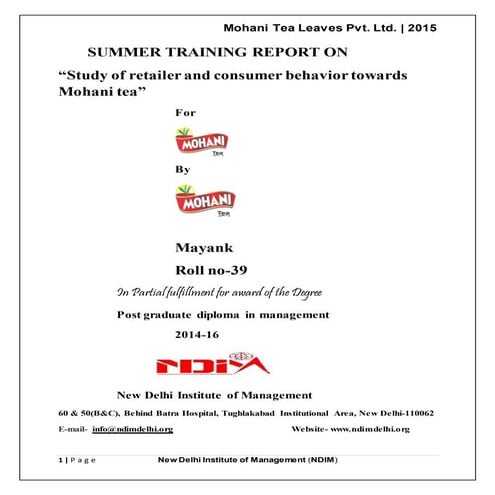 Final report mohani tea