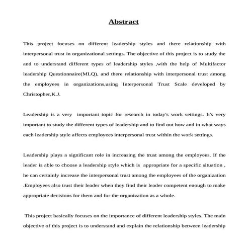the impact of leadership styles on interpersonal trust