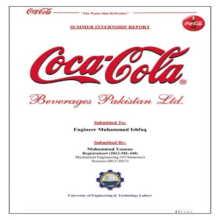 Internship report on CCBPL Pakistan