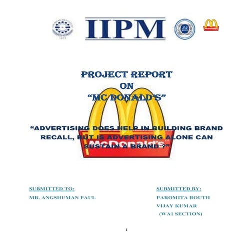 Final report on mcdonalds