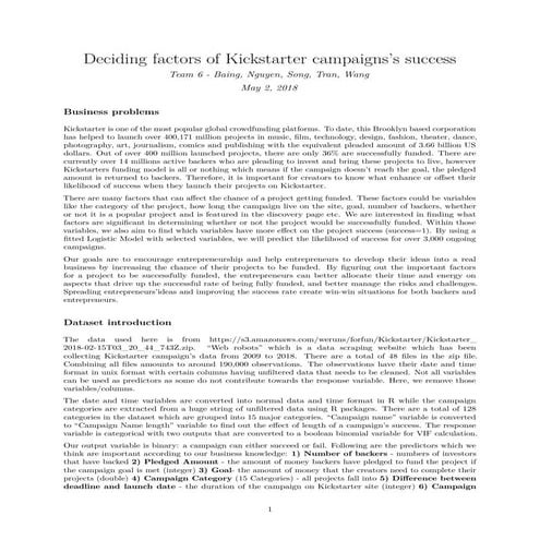 Deciding factors of Kickstarter campaigns’s success (Team 6 - Baing, Nguyen, ...