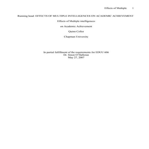 Effects of Multiple Intellgences on Academic Education