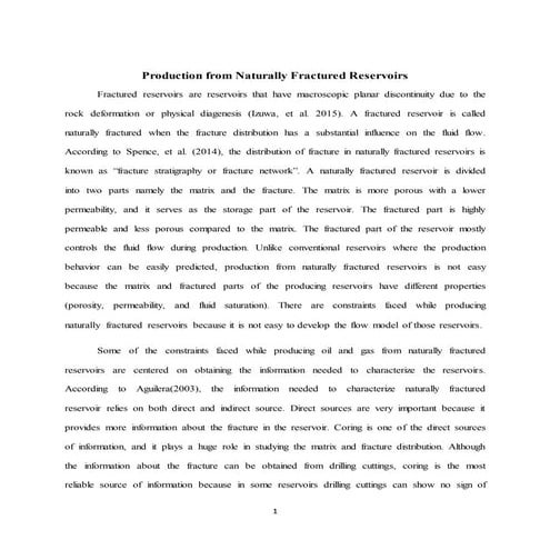 Production from Naturally Fractured Reservoirs