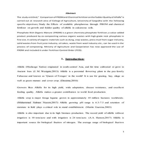 Comparison of PROM and Chemical fertilizer effects on fodder quality of Alfalfa
