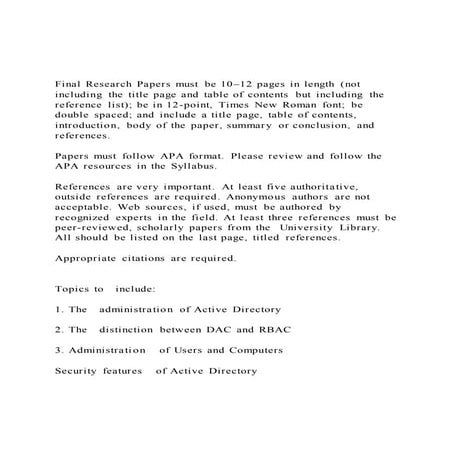 Final Research Papers must be 10–12 pages in length (not inclu | DOCX ...