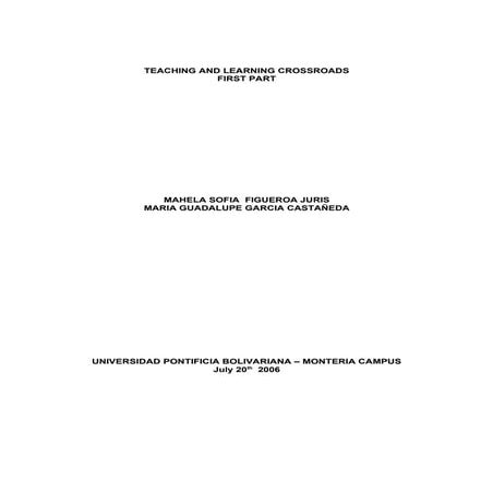 TEACHING AND LEARNING CROSSROADS (FIRST PART)