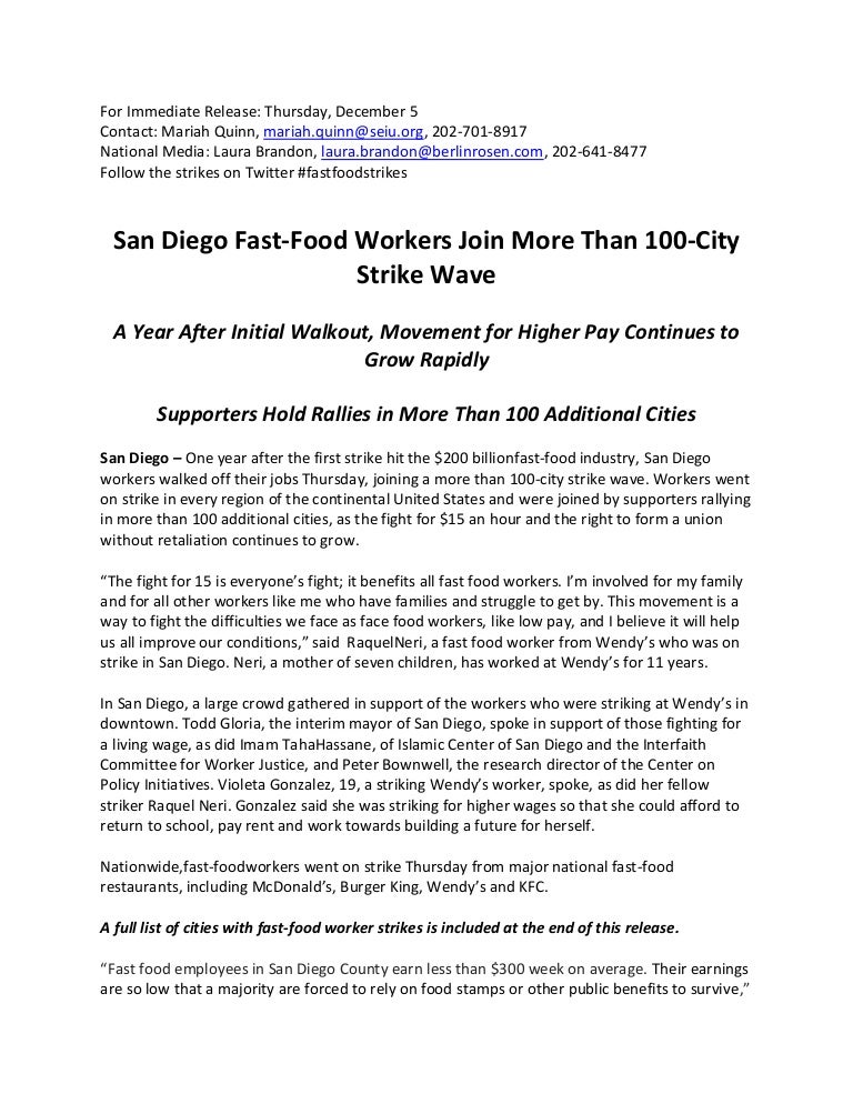 San Diego Fast Food Strike Press Release