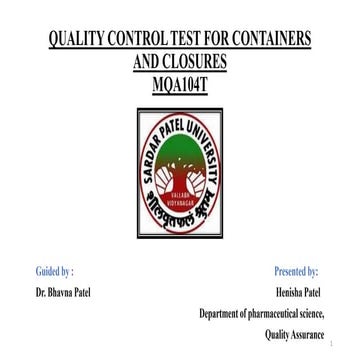 Quality control test for containers and closures