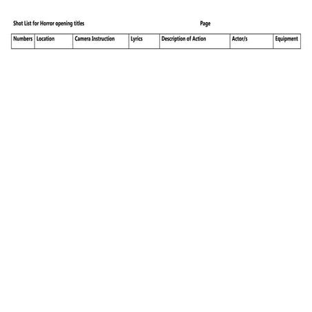 Shotlist template. | DOCX