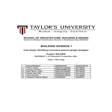 BUILDING SCIENCE 1 SOLARIS