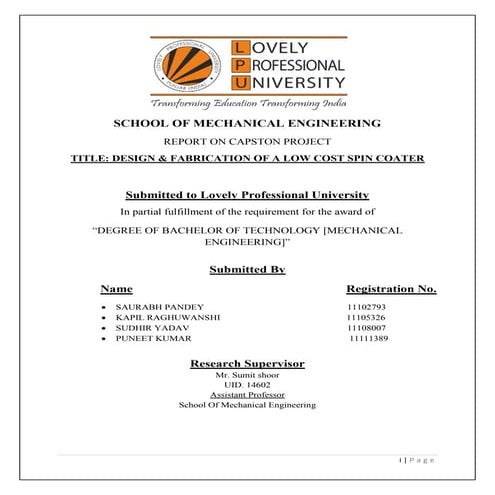 Design & Fabrication of a low cost spin coater