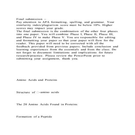 Final submission –Pay attention to APA formatting, spelling, and