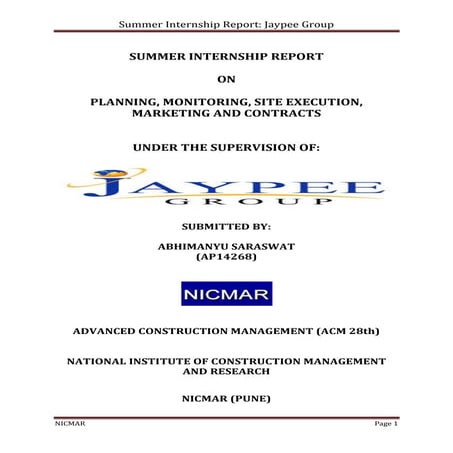 Summer internship in Jaypee Group