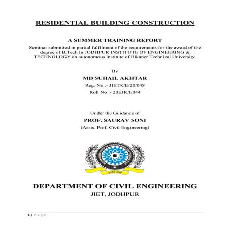 Residential Building Construction Report | PDF | Civil Engineering ...