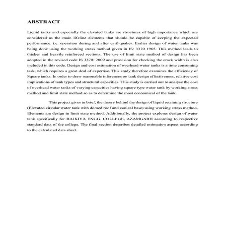 synopsis on design and estimation of intze tank