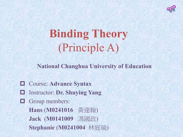 The proposal of advanced syntax, especially in binding theory