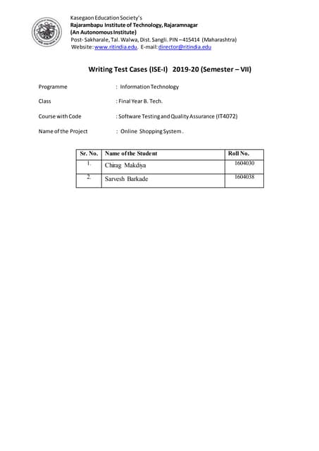 Online Shopping System Test case Writing