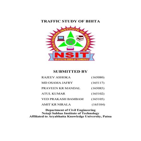 Traffic study project for final year CIVIL engineering