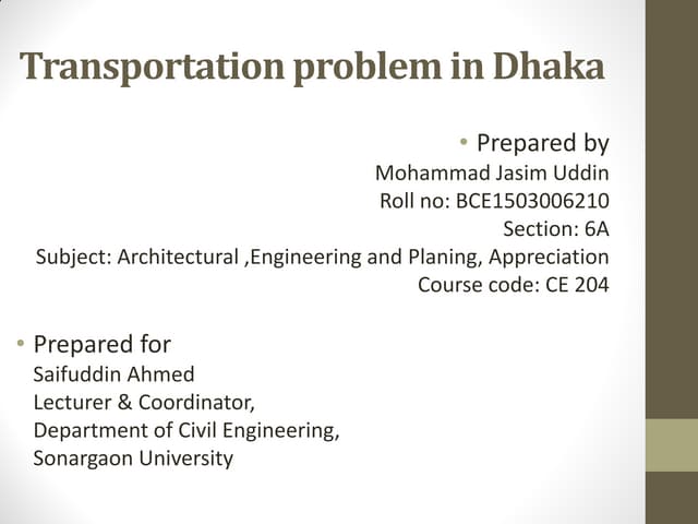 Major Transportation Problem In Bangladesh